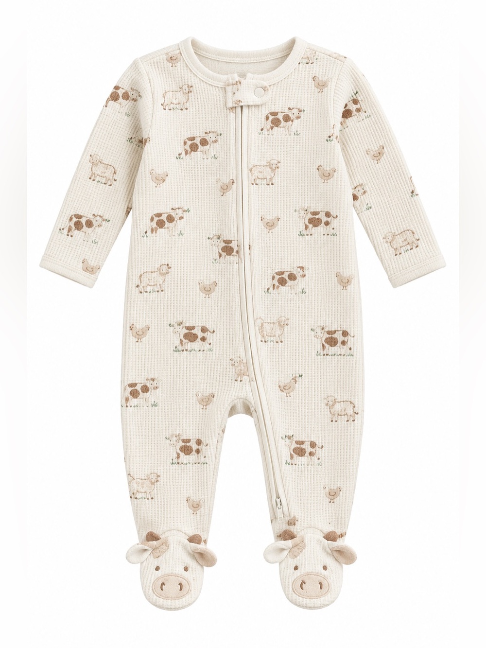Carter’s Baby Farm Animal Waffle Knit Footed Sleeper Cow 6M Neutral